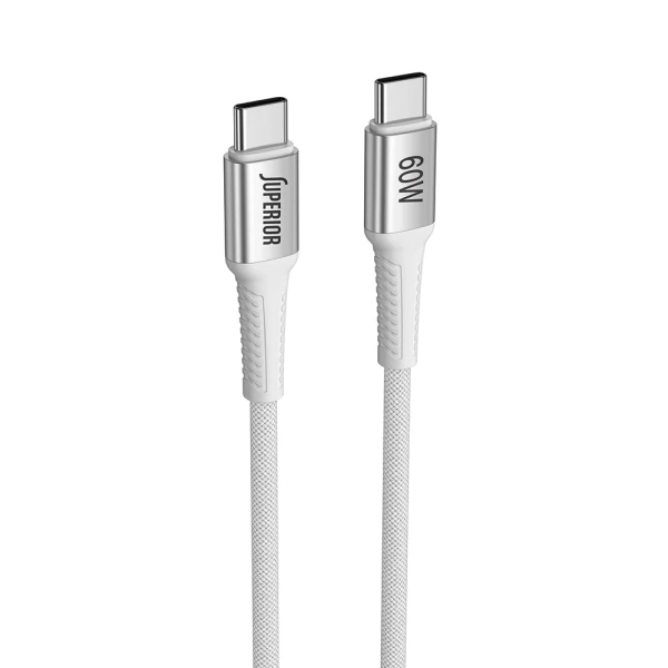 Usb data kabal superior su-k151 pleteni fast 60w 3a type-c na type-c 1m beli