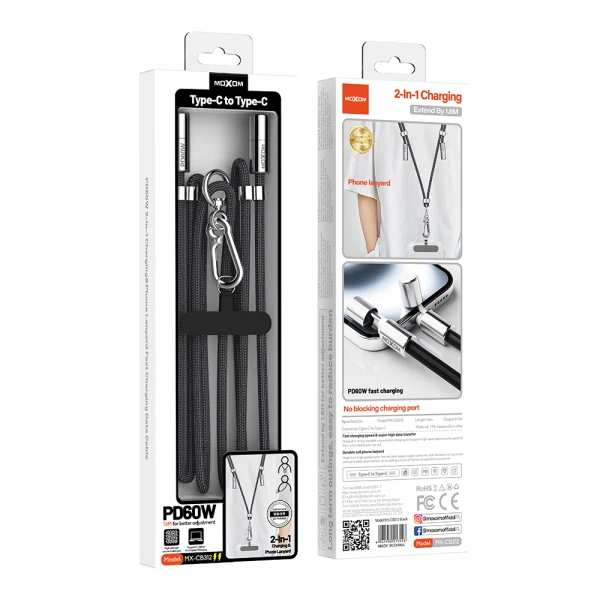 Usb data kabal moxom mx-cb312 type c na type c strap crni
