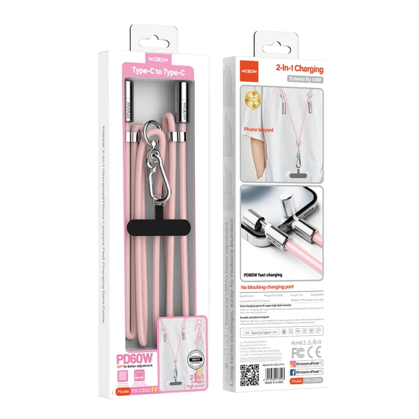 Usb data kabal moxom mx-cb312 type c na type c strap pink