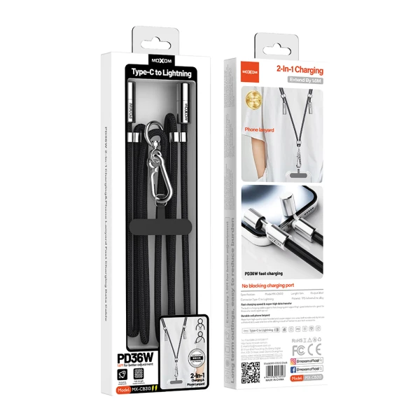 Usb data kabal moxom mx-cb313 type-c to lightning strap crni