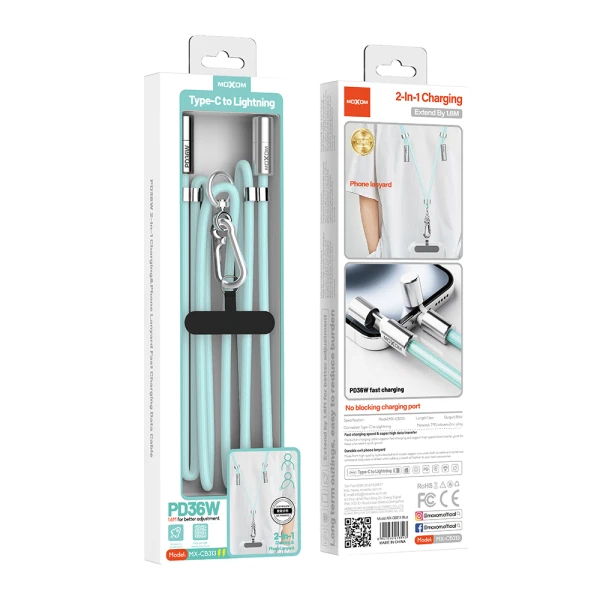 Usb data kabal moxom mx-cb313 type-c to lightning strap plavi