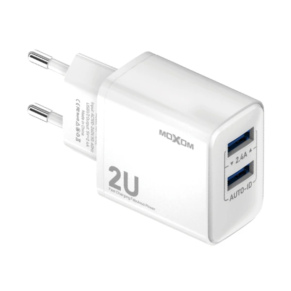 Kucni punjac moxom mx-hc130 2.4a 2xusb micro beli