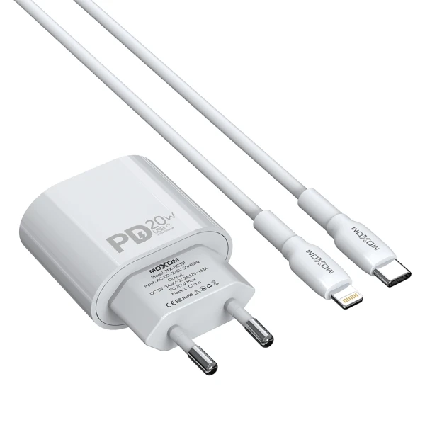 Kucni punjac moxom mx-hc151 20w type-c na lightning beli
