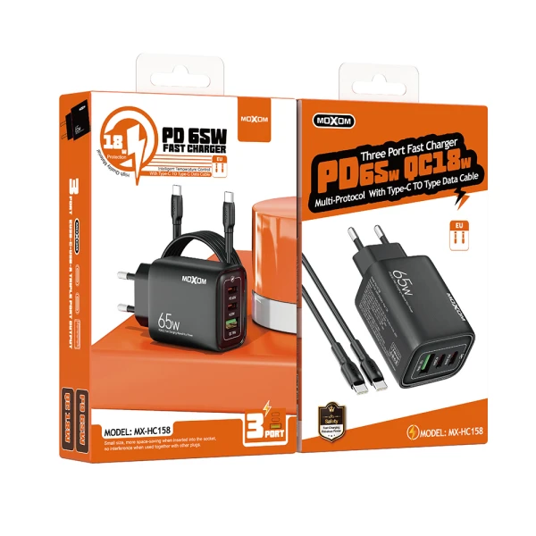 Kucni punjac moxom mx-hc158 qc3.0 65w type-c na type-c crni