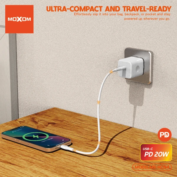 Kucni punjac moxom mx-hc164 pd 20w type-c na lightning beli