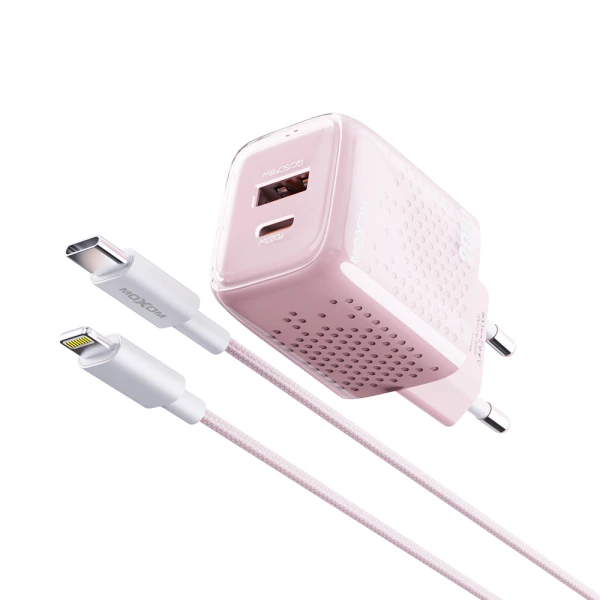 Kucni punjac moxom mx-hc206 18w fast pd 20w type c na lightning pink