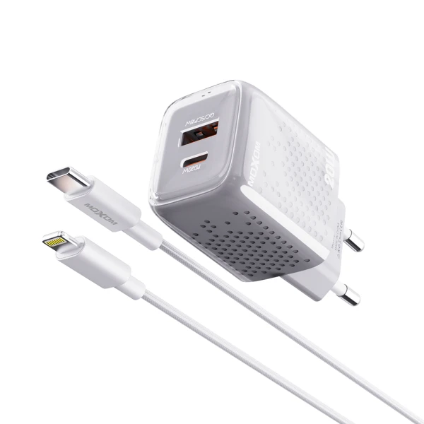 Kucni punjac moxom mx-hc206 18w fast pd 20w type c na lightning sivi