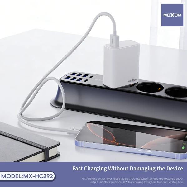 Kucni punjac moxom mx-hc292 usb a na type c 18w beli