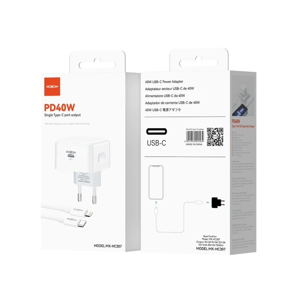 Kucni punjac moxom mx-hc307 40w type c na lightning beli