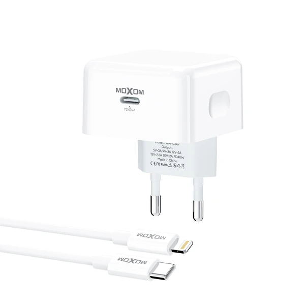 Kucni punjac moxom mx-hc307 40w type c na lightning beli