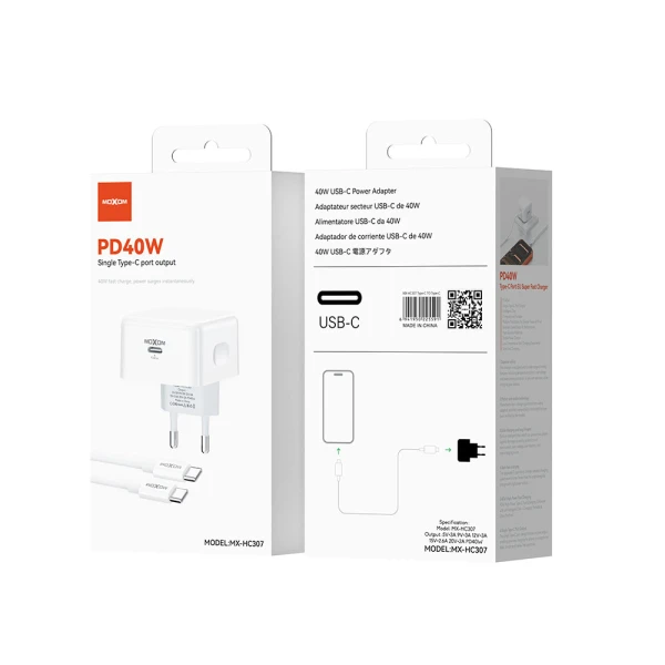 Kucni punjac moxom mx-hc307 40w type c na type c beli