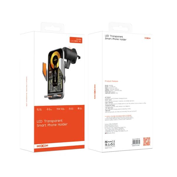 Drzac za mobilni telefon moxom lx-vs802 sa bezicnim punjenjem 15w crni