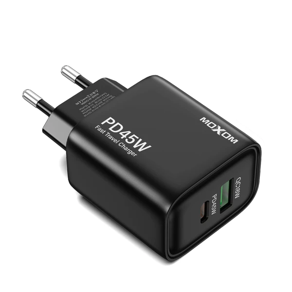 Kuciste punjaca moxom mx-hc178 gan usb+type-c qc 18w pd 45w crno