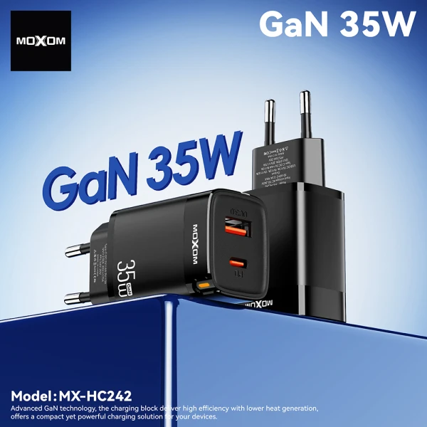 Kuciste punjaca moxom mx-hc242 35w pd type c + usb crno