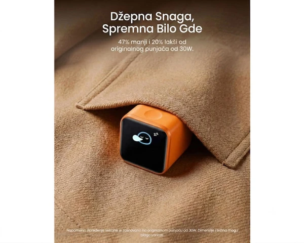 ANKER Nano 45W putni zidni punjač sa ekranom, USB-C port, narandžasti