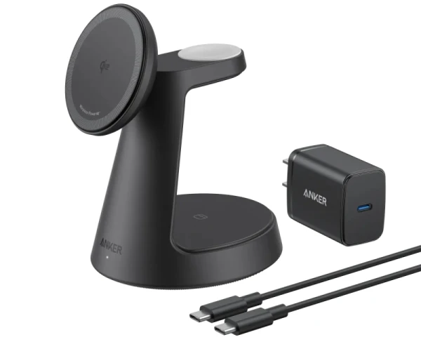 ANKER MagGo Bežični Dock Stand 3u1, sa kablovima i zidnim punjačem, crni