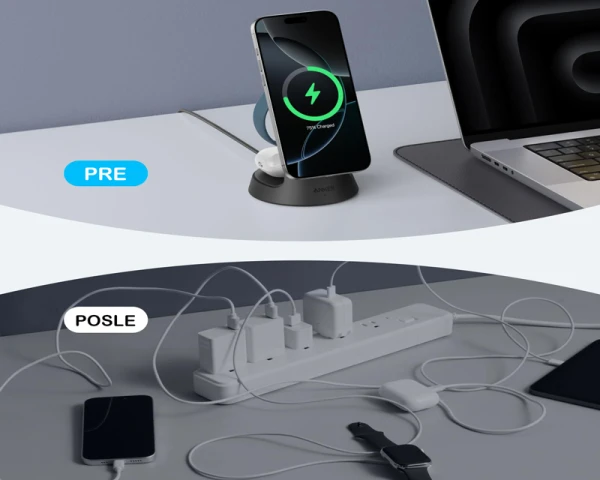ANKER MagGo Bežični Dock Stand 3u1, sa kablovima i zidnim punjačem, crni