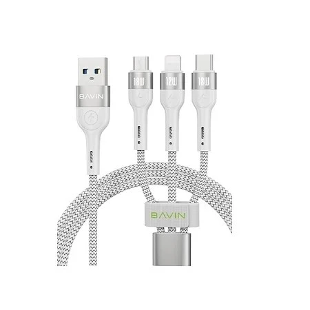 Bavin kabl 18W 3 in 1 Micro, type-C, lightning siva - CB365