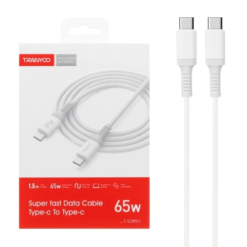 TRANYOO Data kabl T-X20PD Type C na Type C 1,5m 65W beli