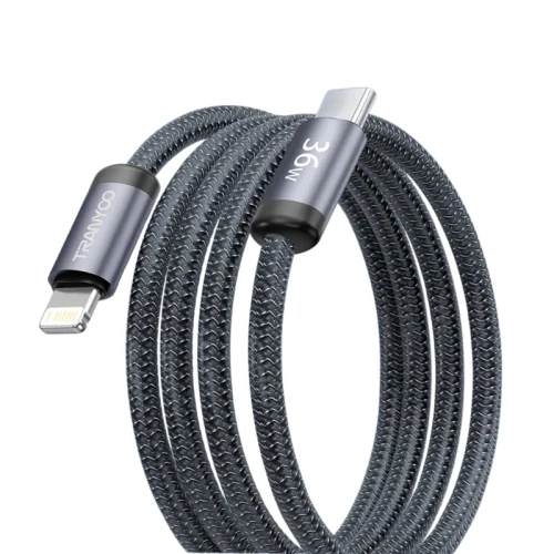 TRANYOO kabl T-P22 crni ojačan metalni Type C na Lightning 36W 1 m