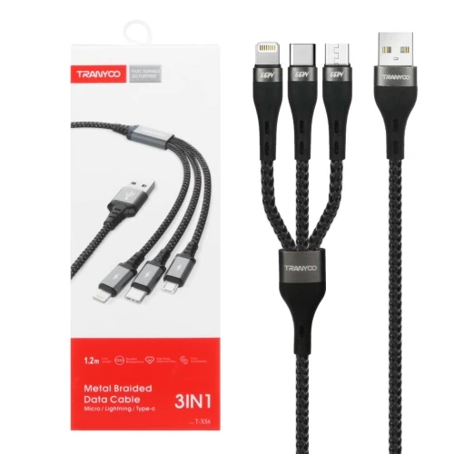 TRANYOO USB Kabl T-XS6 Ojčan 3u1 kabl USB-A na Micro+USB-C+Lightning