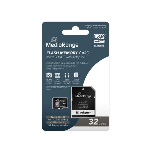 MediaRange Germany 32GB microSDHC, 45 mbs, class 10 + adapter