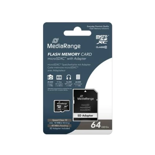 MediaRange Germany 64GB microSDHC, 45 mbs, class 10 + adapter