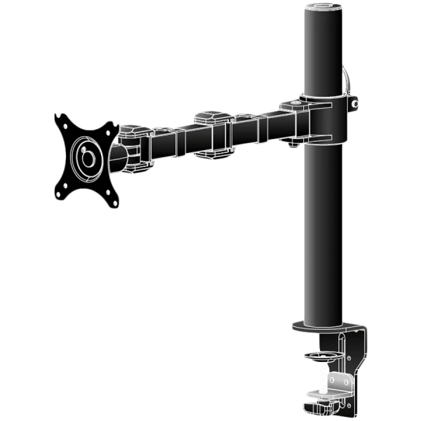 Flexible desk mount for single monitor. Desk mount with clamp or grommet. Monitor size 10~30'', VESA 75x75 or 100x100mm, <=10kg. ( DS1001C-B