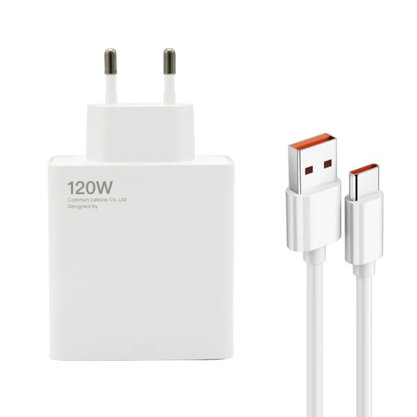 Kucni punjac super fast 120w gan 6a usb sa usb a na type c kablom beli