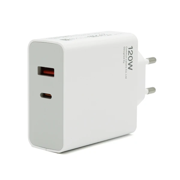 Kucni punjac super fast 120w gan 6a usb a + type c sa usb a na type c kablom beli