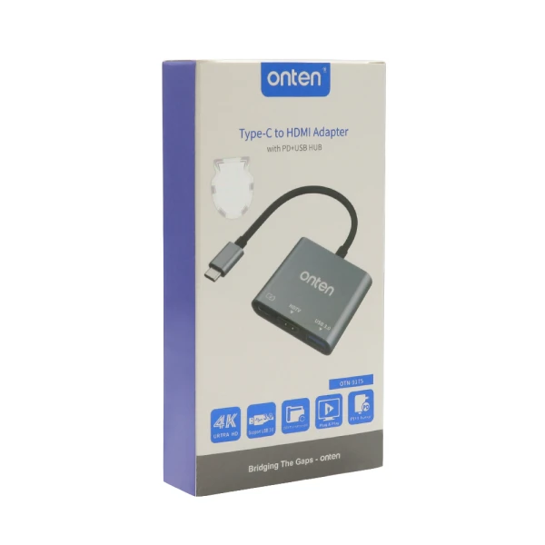 Adapter usb type-c na hdmi (zenski) 4k 30hz + usb 3.0 5gbps + usb type-c  pd 3.0 100w 13cm (otn-9175) onten