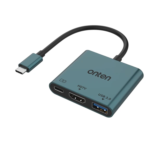 Adapter usb type-c na hdmi (zenski) 4k 30hz + usb 3.0 5gbps + usb type-c  pd 3.0 100w 13cm (otn-9175) onten