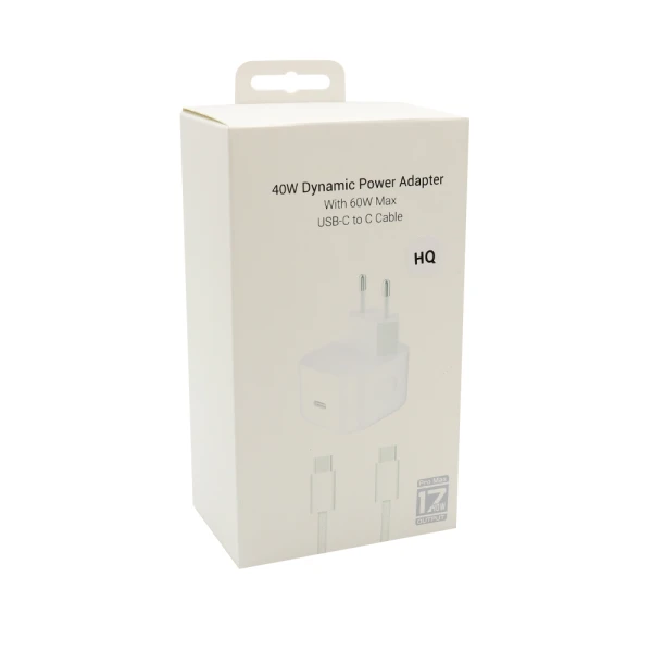 Kucni punjac za iphone 17/air/17 pro/17 pro max type c na type c 40w hq belo