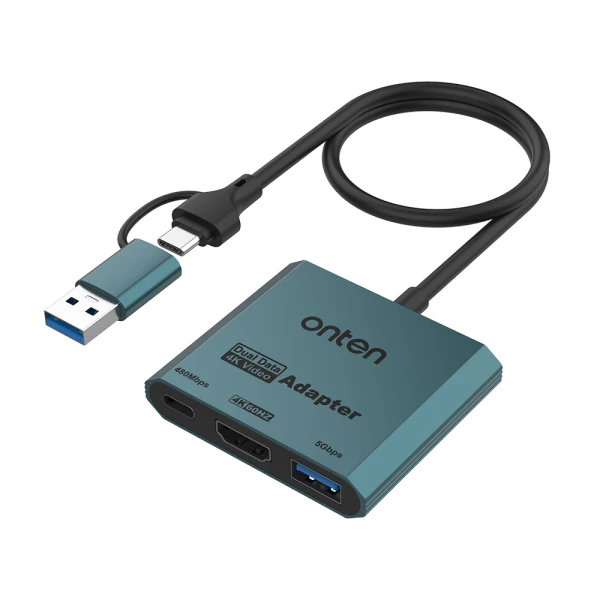 Adapter usb flash 3u2 usb-a + usb type-c na hdmi 4k 60hz + usb 3.2 + usb type-c 480mbps 30cm (otn-uca303) onten