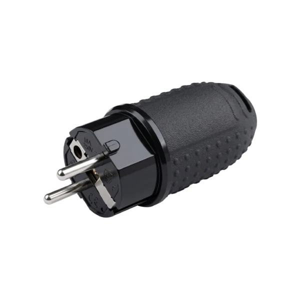 Gumeni šuko utikač, IP44, 16A, 220-240V, crni