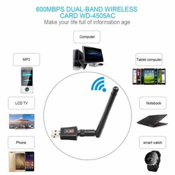 Wireless dual band adapter sa antenom USB 2.4GHz 5GHz 600Mb