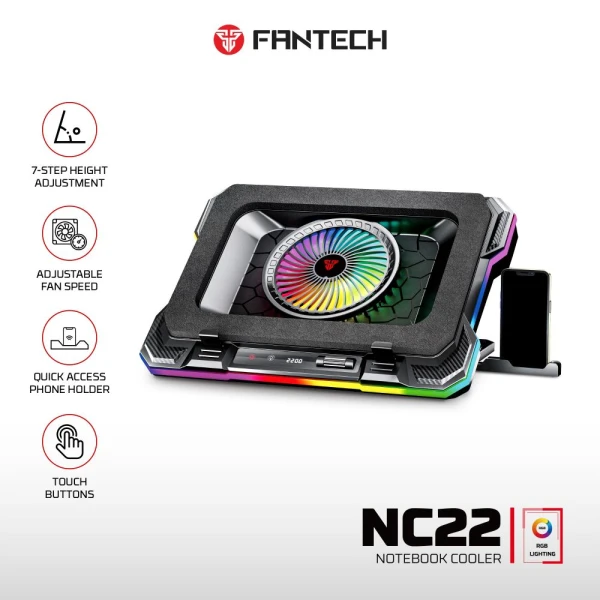 Laptop Cooler Fantech NC22 RGB crni