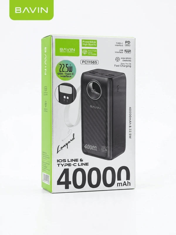 Bavin Power Bank 40000 mAh 22.5W type USB A + type C PC1156S crna