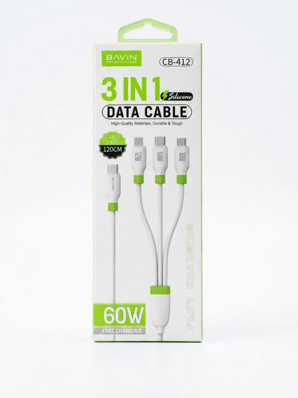 Bavin kabl 3u1 60W Type C na Type Lightning/C/Micro 120cm bela - CB412