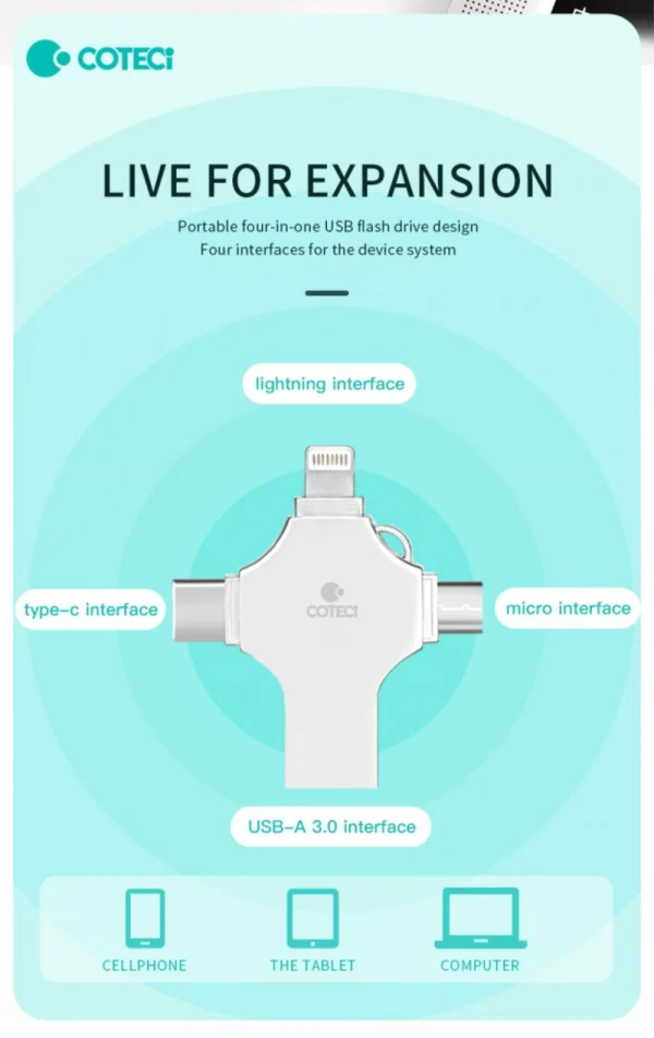USB flash memorija Coteci CS8836 64GB USB 3.0/micro USB/Type C/lightning