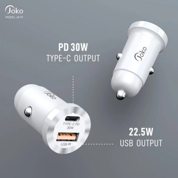 Auto punjac KONFULON JK79, 3A, QC3.0 22.5W, PD 30W crni