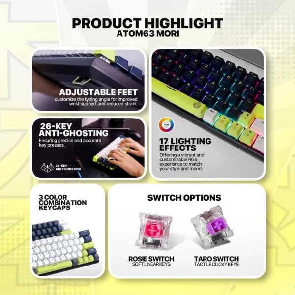 Tastatura Mehanicka Gaming Fantech MK874V2 RGB Atom 63 Mori bela (rosie switch)