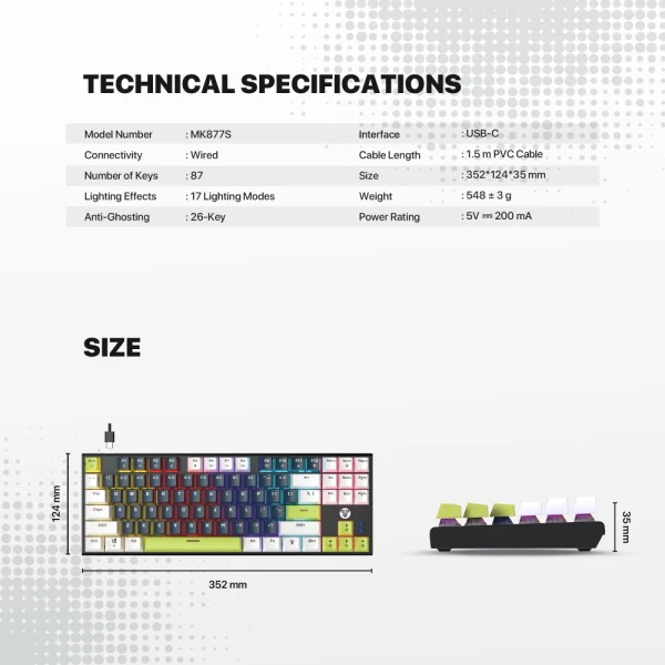 Tastatura Mehanicka Gaming Fantech MK877S RGB Atom 87S Mori bela (rosie switch)
