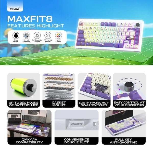 Tastatura Mehanicka Gaming Fantech MK921 Maxfit 8 Wireless ONE PIECE - GEAR5 (brown switch)