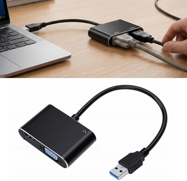 Adapter USB 3.0 JWD na  HDMI, VGA, AUDIO, 3 u 1 crni