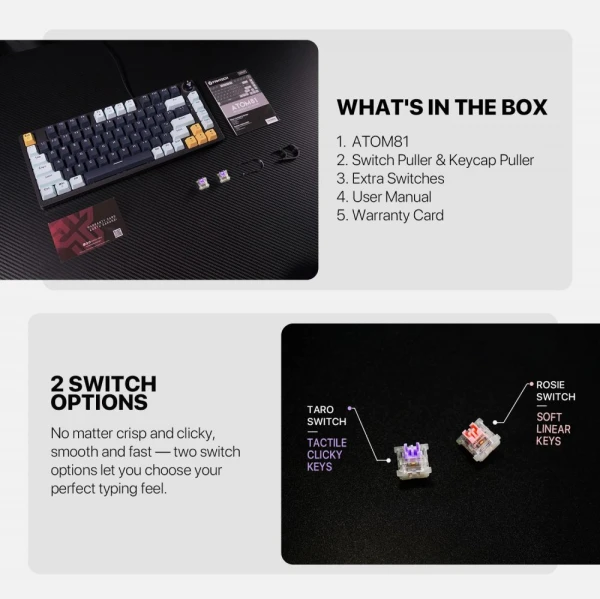 Tastatura Mehanicka Gaming Fantech MK875V2 RGB Atom 81 Mizu Navy (Taro switch)