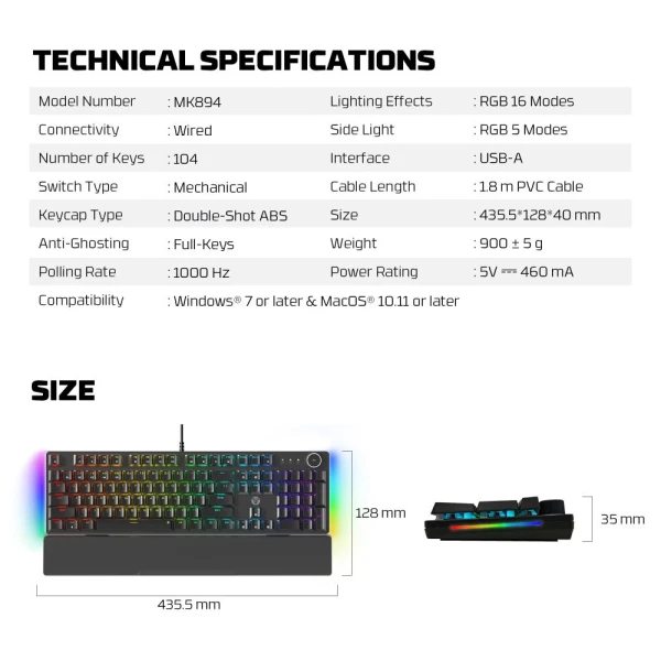 Tastatura Mehanicka Gaming Fantech MK894 RGB Maxpower II bela (speed grey switch)