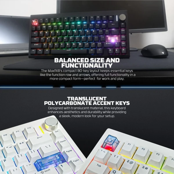Tastatura Mehanicka Gaming Fantech MK921 Maxfit 8 Wireless black white switch