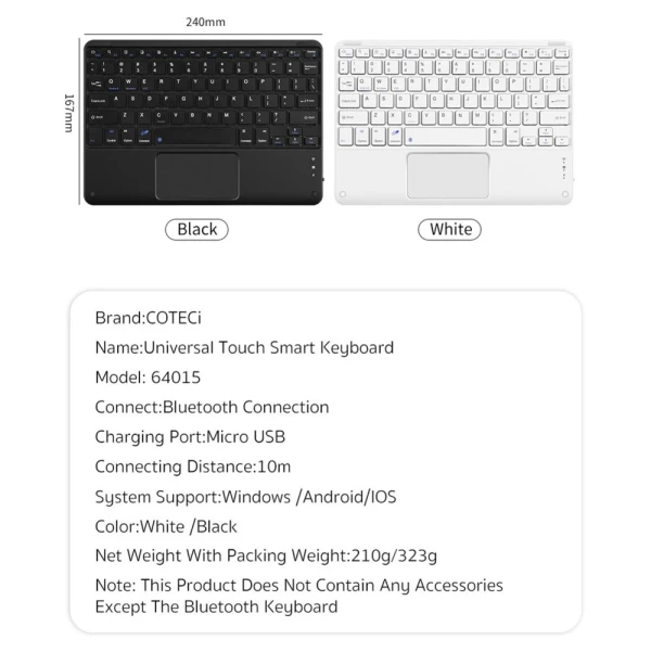 Tastatura Coteci Universal 64015 Wireless touchpad bela