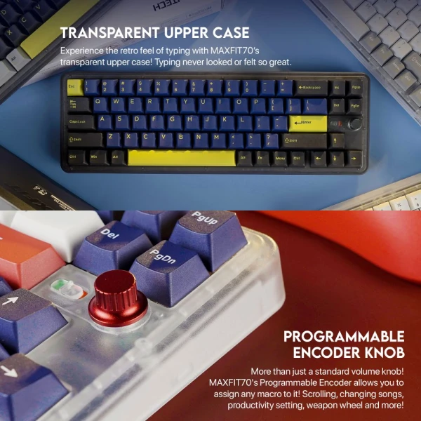 Tastatura Mehanicka Gaming Fantech MK911 RGB Vibe Maxfit 70 Epic Greyscale Wireless (Yellow switch)